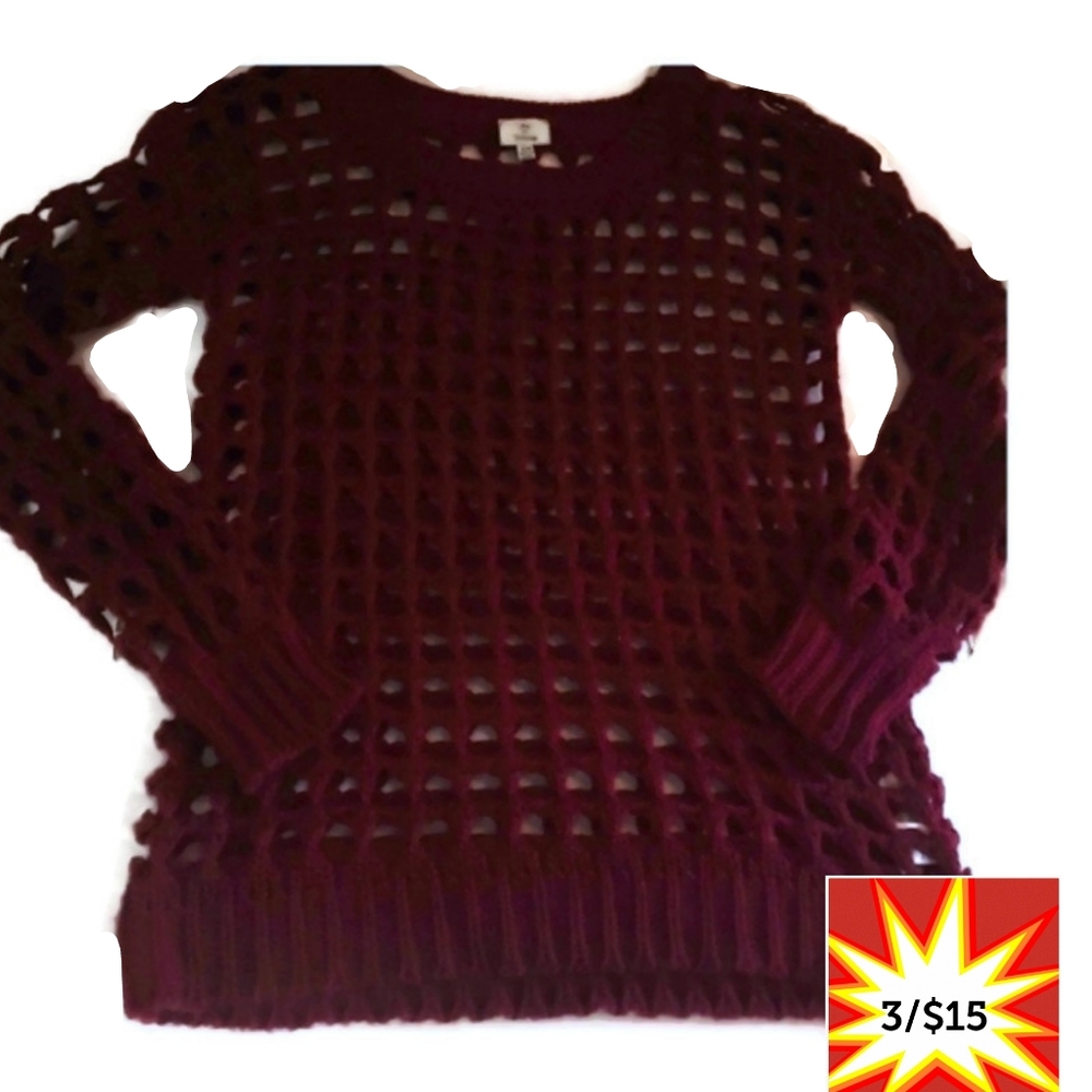 Hot & Delicious Red Open Knit Crochet Sweater S/M